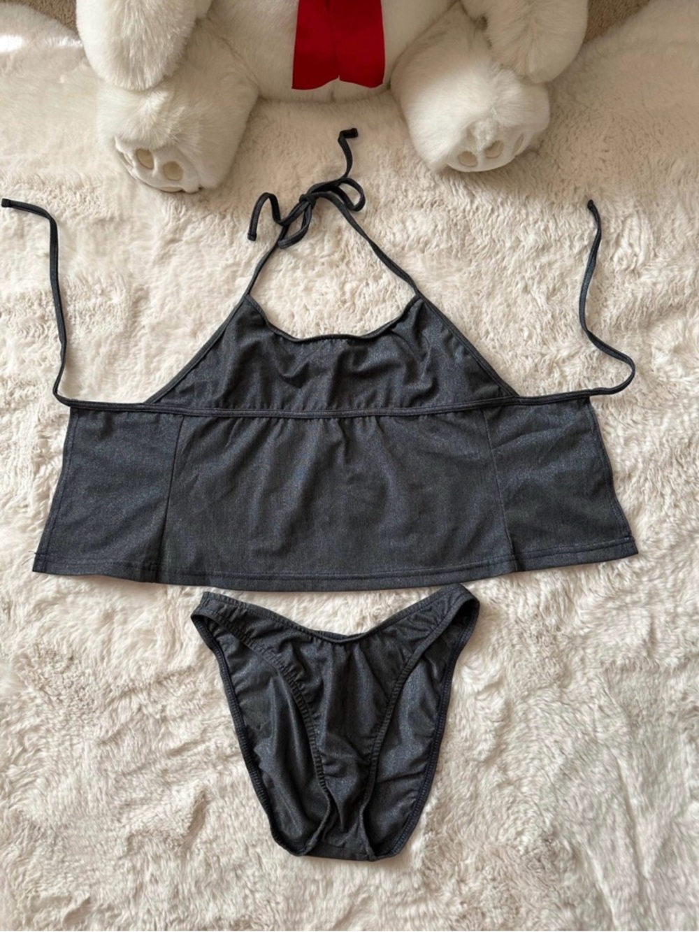 Mossimo Gray with Silver Tone Halter Two-Piece Tankini Swim Set size small